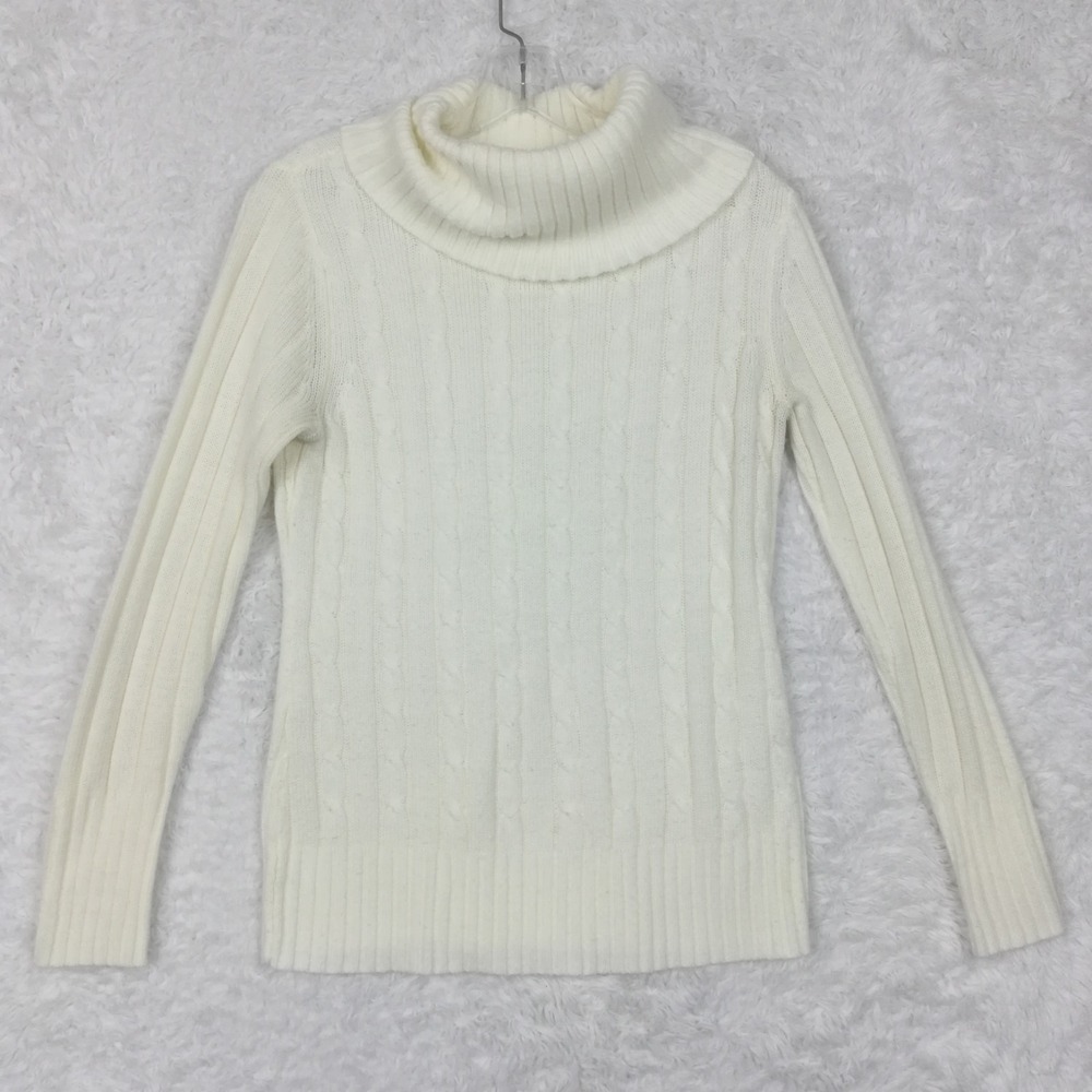 New York & Co Womens Sweater Cable Knit Cream Cowl Neck Long Sleeve Pullover M